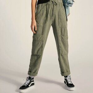 Free People Feeling Good Utility Pull on Pants Olive Green